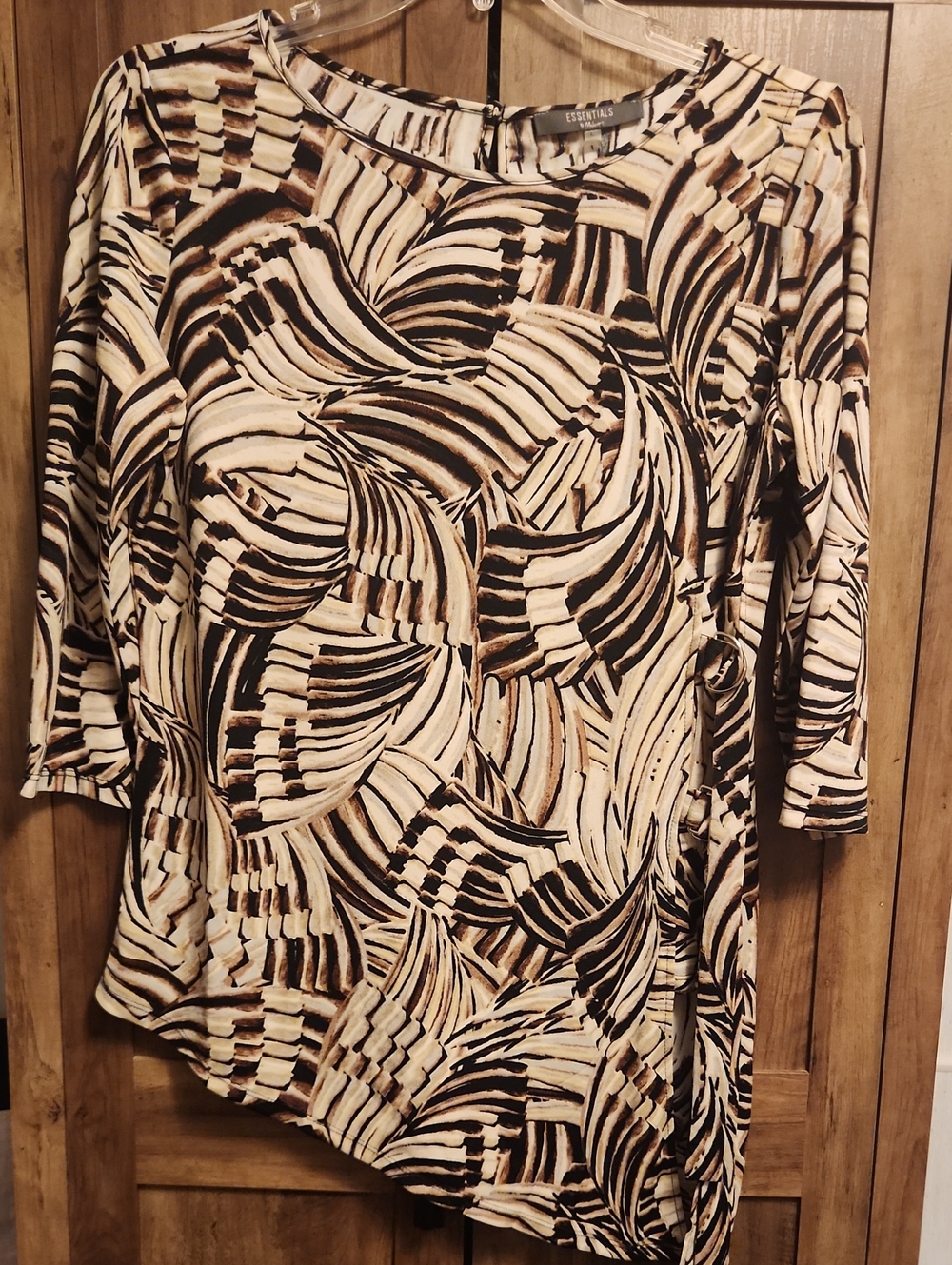 Abtract Swirl Print Assymetrical Scoop Neck Blouse W/Side Belt And Slit NWT